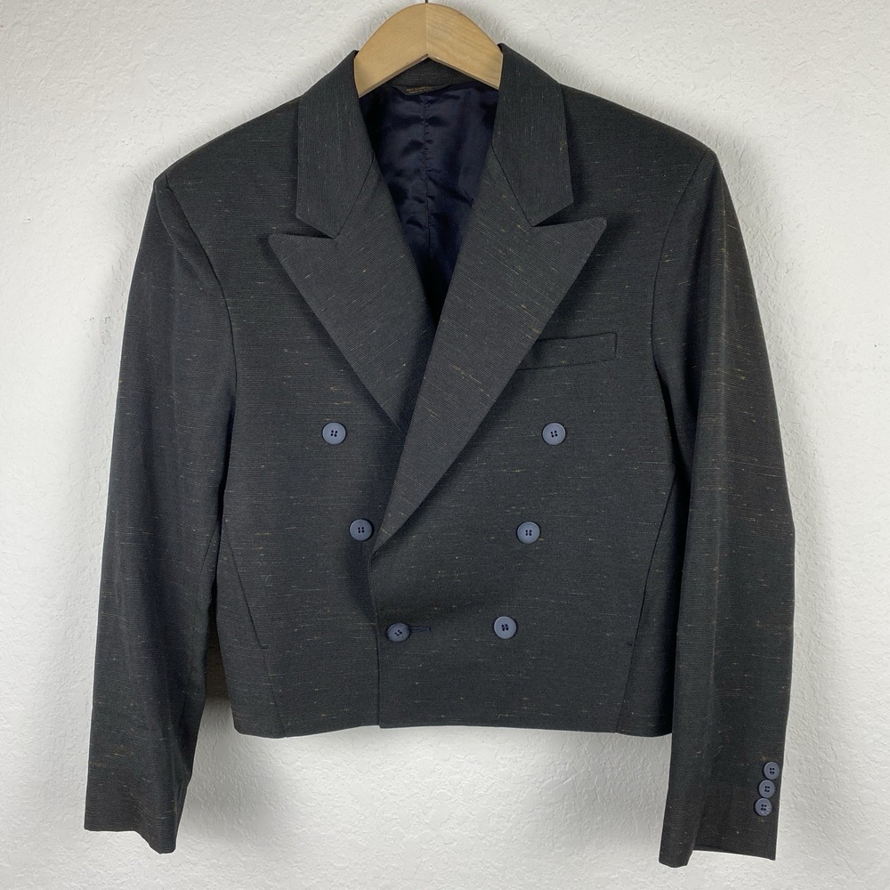 Vtg Florenzi Womens S Blazer Double Breasted Crop Oversized Brown Glamoratti